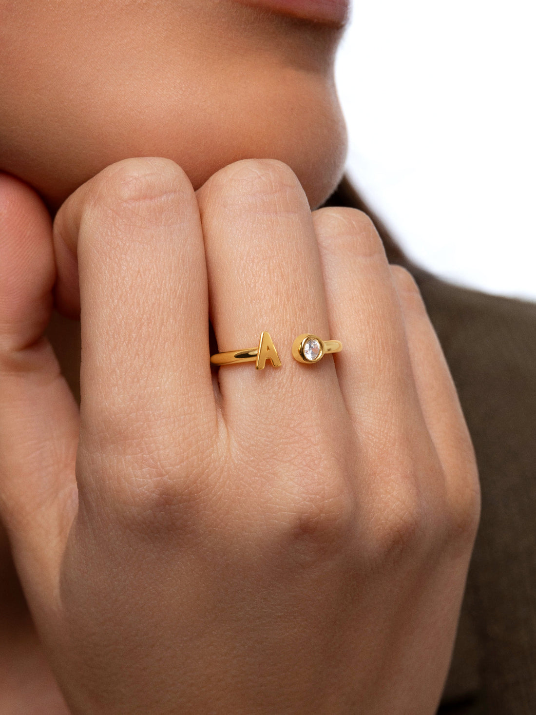 Custom Letter Spark Ring in Silver with 18kt Gold Plating