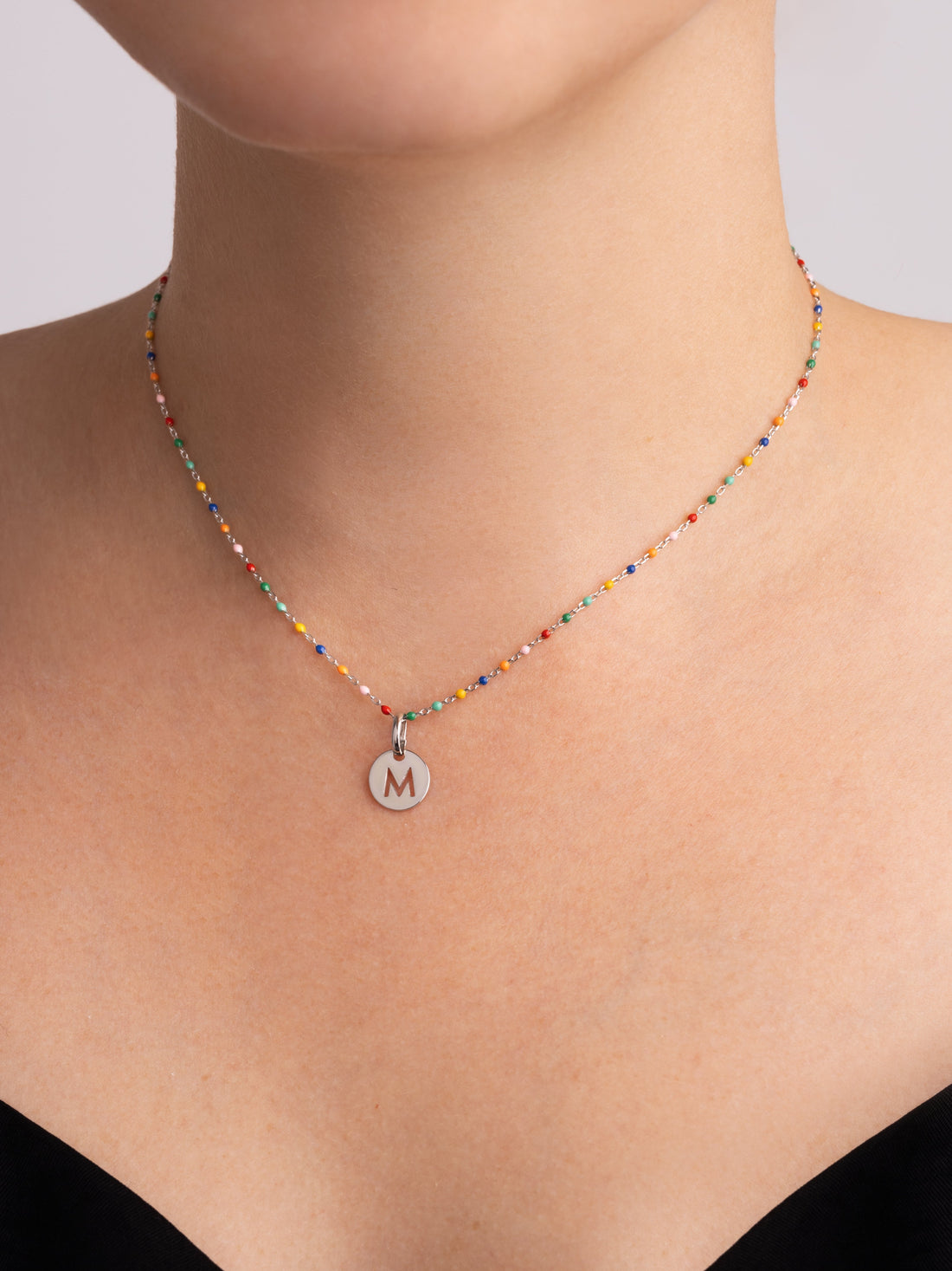 Colors Enamel Letter Personalized Silver Necklace