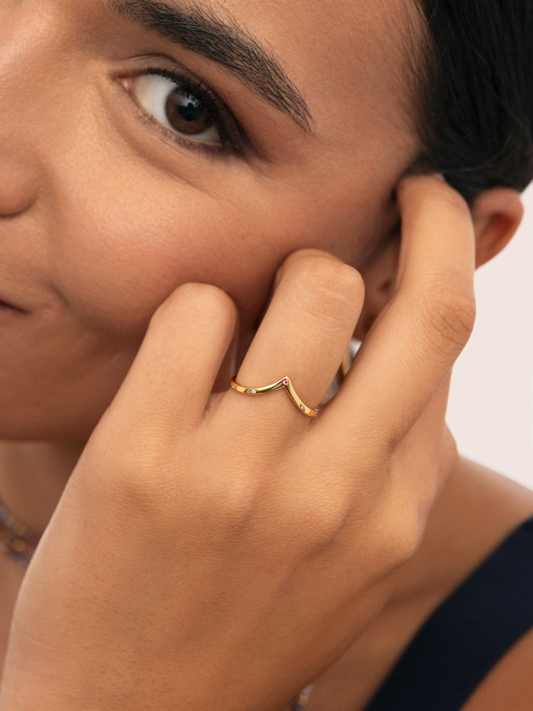 Double Peak Pink Ring Silver Gold Plated