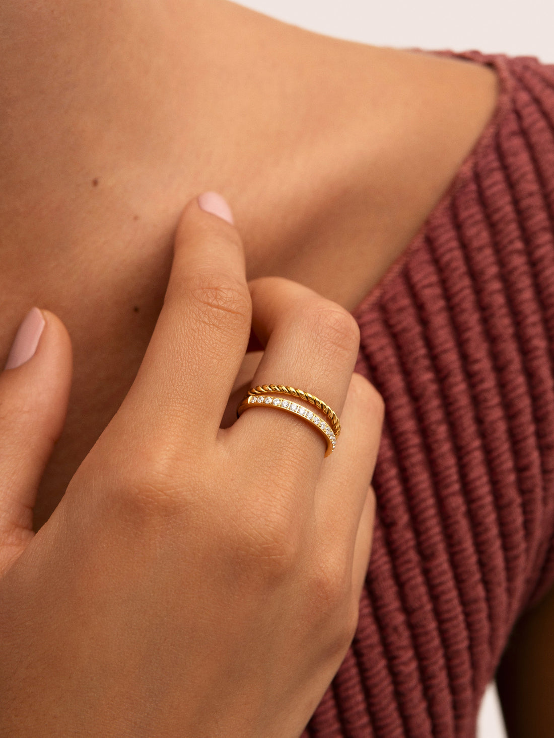Doble Tressia Spark Stainless Steel Gold Ring